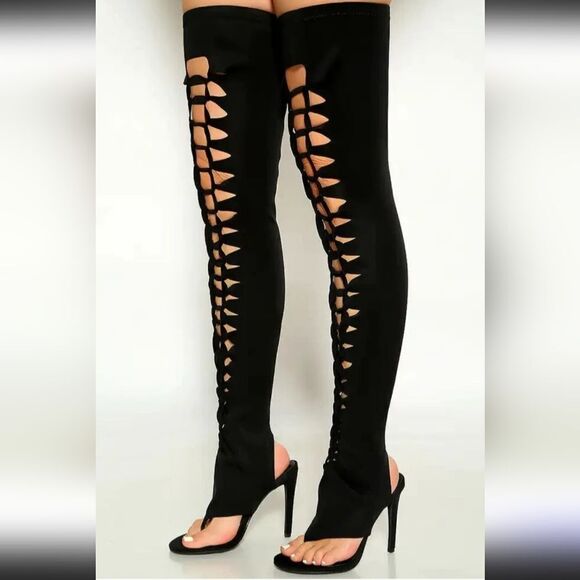 BRAND NEW CAPE ROBBIN KNOTTED HIGH HEEL THIGH HIGH OPEN TOE SANDAL - Picture 11 of 16